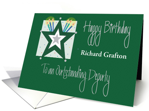Birthday for Outstanding Deputy, Custom Name, Candles & Star card