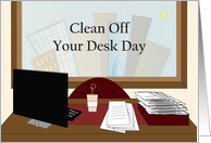 Clean off Your Desk Day, Overflowing Inbox on Desk with Latte card