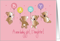 Becoming a Mother to Baby Girl for Daughter, 4 Bears & Balloons card