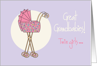 Becoming Great Grandparents to Girl Twins, Two Pink Strollers card