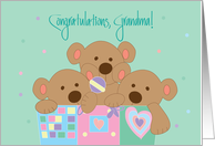 Becoming a Grandma to Triplets, Trio of Bears in Toychest card