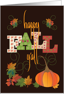 Hand Lettered Happy Fall Y’All Decorated Letters Pumpkin Fall Leaves card