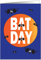 Bat Day, Large Bat Filled Letters and Flying Bats with Full Moon card