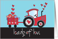 Hand Lettered Valentine for Kids Loads of Love Red Tractor with Hearts card