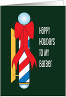 Christmas for Your Barber, Barber Pole Decorated with Red Ribbon card