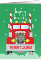 Christmas to Truck Driver with Red 10 Wheeler Truck and Candy Canes card