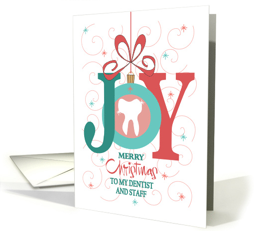 Hand Lettered Christmas for Dentist, Joy with Ornament and Tooth card