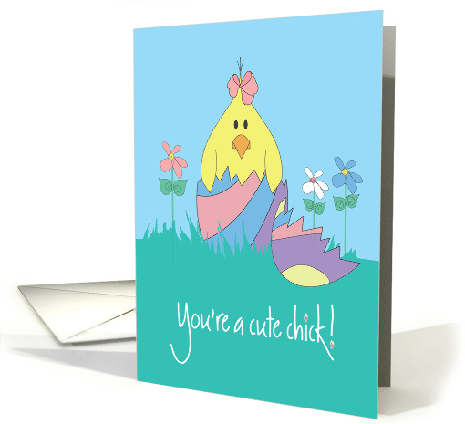 Easter with Chick in Striped Easter Egg, You're a Cute Chick card