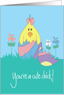 Easter with Chick in Striped Easter Egg, You’re a Cute Chick card