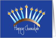 Chanukah on Cobalt Blue, Candle-Filled Menorah & Hand Lettering card