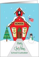 Christmas for School Custodian, Decorated Red Schoolhouse card