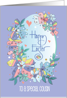 Hand Lettered Easter for Cousin Patterned Spring Flowers and Egg card