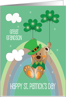 St. Patrick’s Day Great Grandson Bear in Hat with Shamrock Balloons card