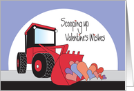 Valentine’s Day Red Front Loader Scooping Colorful Valentines card