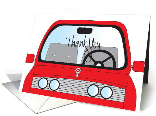 Thank you to Driving Instuctor, Red Car with Black Steering Wheel card