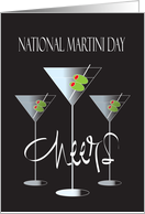 Hand Lettered National Martini Day, Cheers Martini Glasses & Olives card