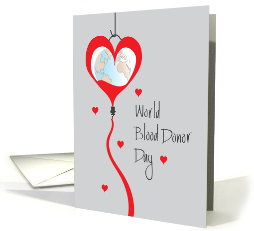 World Blood Donor Day with Heart Blood Transfusion Bag and World card