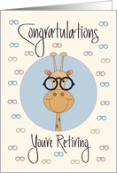 Retirement for Ophthalmologist, Giraffe in Large, Black Glasses card