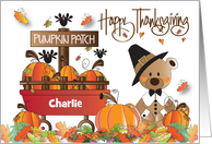 Pumpkin Patch Thanksgiving Pilgrim Bear Pumpkins with Custom Name card