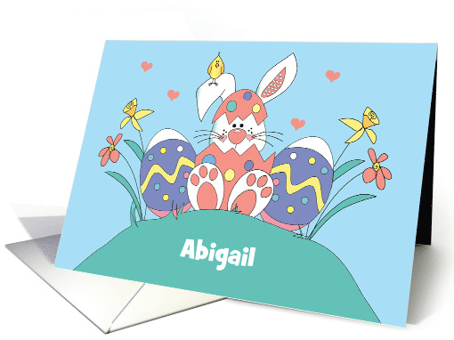 Easter Bunny in Pink Polka Dot Egg for Girl, with Custom Name card