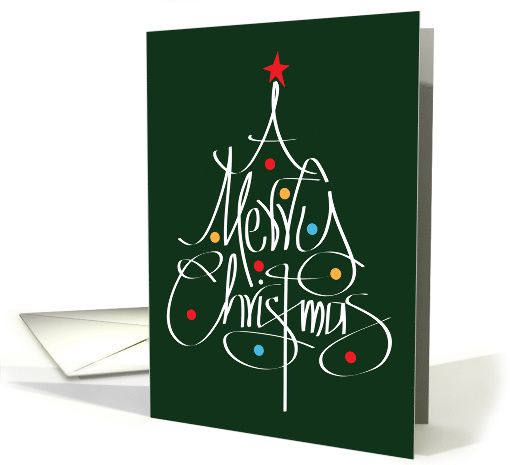 Hand Lettered Business Merry Christmas Tree, with Red Star card