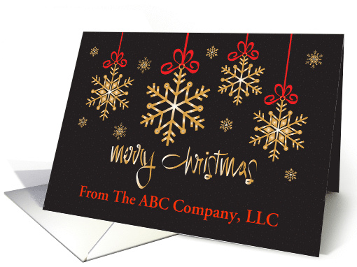 Hand Lettered Business Christmas with Snowflakes and Custom Name card