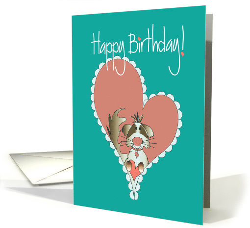 Birthday with Shih Tzu, Dog Holding Heart inside of a Heart card
