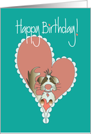 Birthday with Shih Tzu, Dog Holding Heart inside of a Heart card