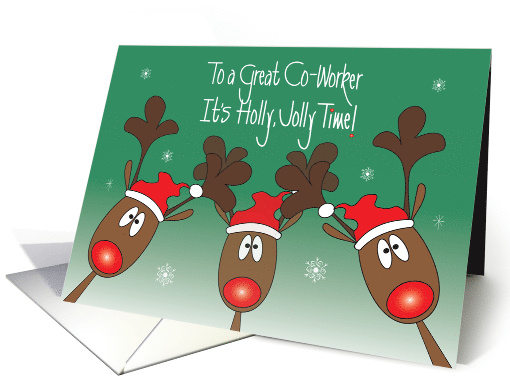 Christmas for Co-Worker, Reindeer & Santa Hats, Holly, Jolly Time card