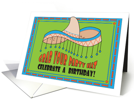 Cinco de Mayo Birthday Party Invitation with Grab Your Party Hat card