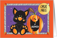 1st Halloween for Great Niece Black Kitty and Smiling Jack O Lantern card