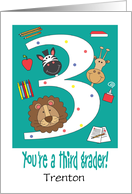 Back to School 3rd Grader, Giraffe, Zebra, Lion with Custom Name card