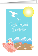 Toes in the Sand Beach House Invitation with Beach and Seashells card