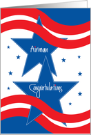 Military Promotion for Airman, Rolling Patriotic Stripes and Stars card