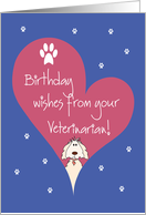 Birthday from Veterinarian to Pet Dog, Heart with Dog & Paw Prints card
