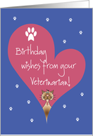 Birthday from Veterinarian to Pet Cat, Heart with Cat & Paw Prints card
