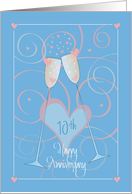 10th Anniversary for Spouse with Toasting Heart-Filled Flutes of Love card