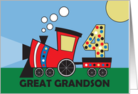 4th Birthday for Great Grandson Polka Dot Train Engine with Number 4 card