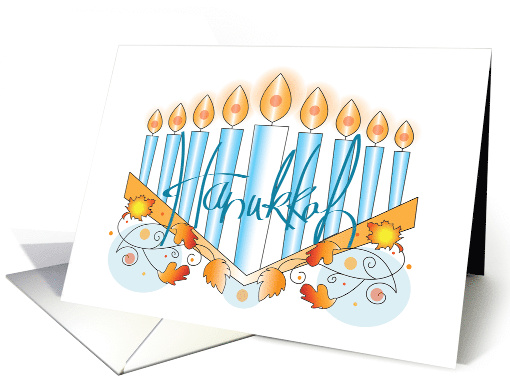 Hand Lettered Hanukkah with Candles in Golden Menorah card (1479498)