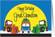 7th Birthday for Great Grandson, Front Loaders & Cement Truck card