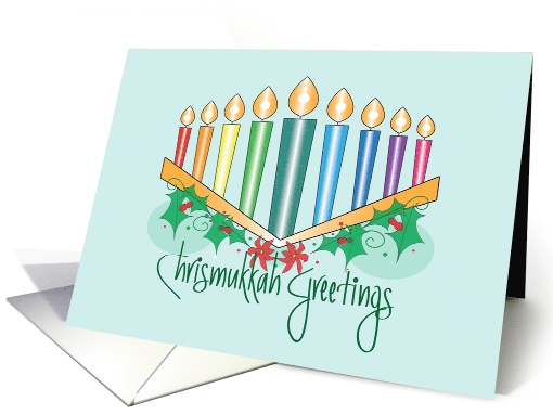 Hand Lettered Chrismukkah from All of Us, Candles & Holly card