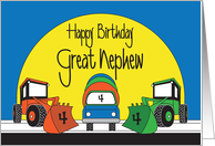 4th Birthday for Great Nephew, Construction Trucks with Age of 4 card