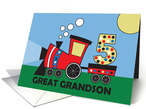 5th Birthday for Great Grandson Train Pulling Polka Dot Number 5 card