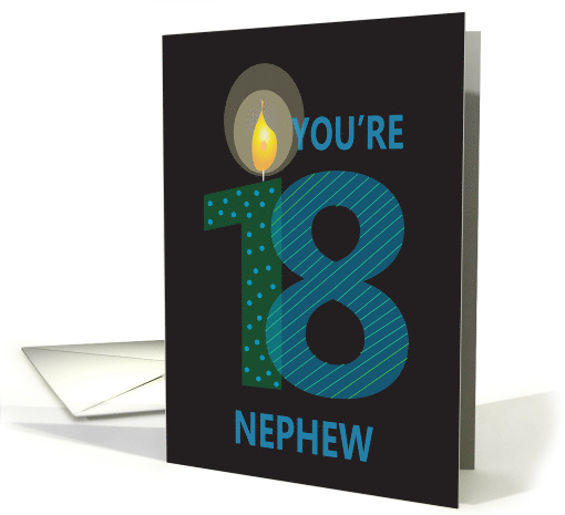 18th Birthday Nephew, Striped & Polka Dot Numbers with Candle card
