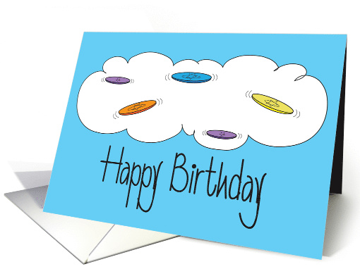Birthday for Disc Golfer, White Cloud and Flying Colorful Discs card