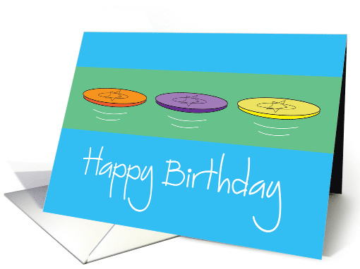 Birthday for Disc Golfer, Trio of Flying Discs and Hand Lettering card