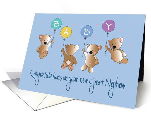 Congratulations on New Great Nephew, 4 Bears & BABY Balloons card