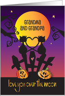 Halloween Grandma & Grandpa Cats on Fence Love you Over the Moon card