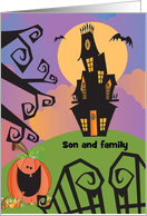 Haunted House Halloween for Son and Family with Custom Relationship card
