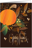 Hand Lettered Thanksgiving Giving Thanks Pumpkin and Fall Leaves card